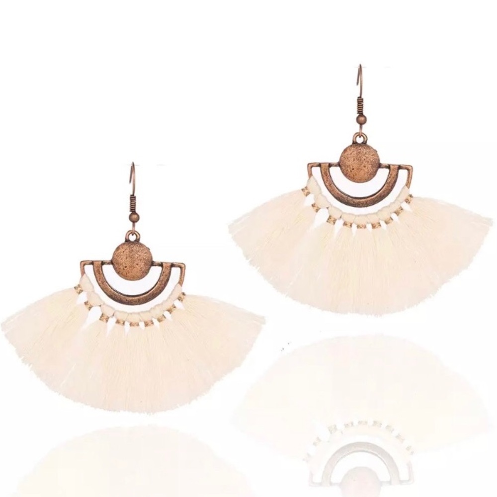 Boho Tassle Earrings in Cream